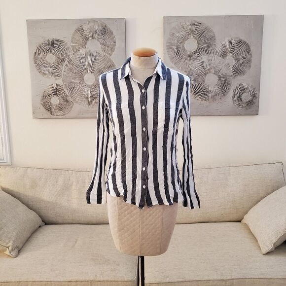 BP "The Perfect Shirt" Striped Button Down - size XS in Black/White - Picture 8 of 16